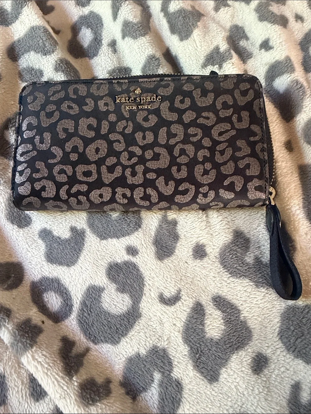 Kate Spade Metallic Leopard Print Zip Around Continental Wallet